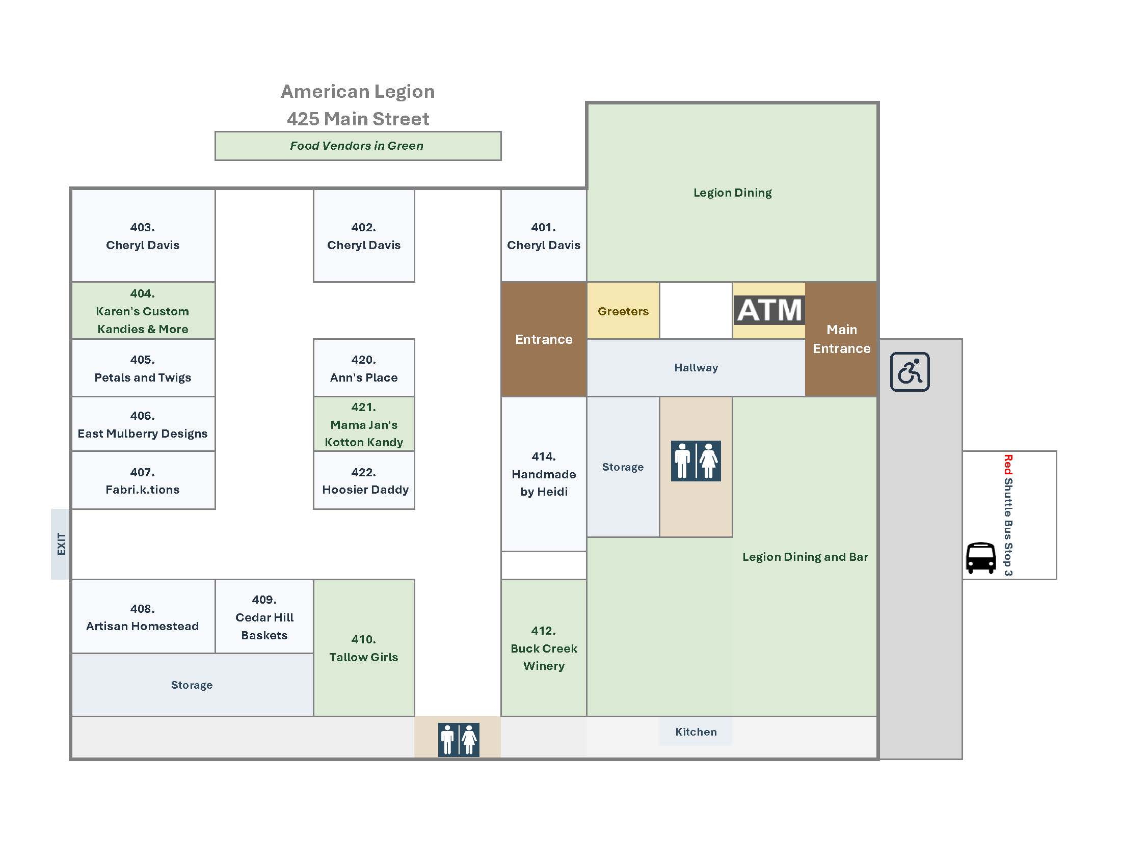 Building layout map for Ferdinand American Legion
