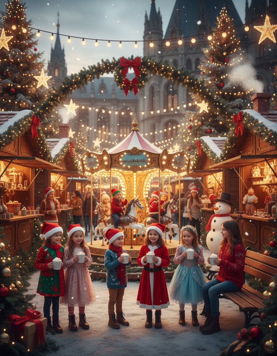 Children decorating gingerbread at the Christkindlmarkt kids zone